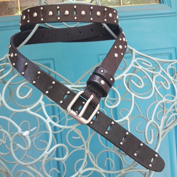 Genuine Leather Belt Metal Studded Silver Studs Grommets Rivets Goth Medieval. T - Picture 2 of 12